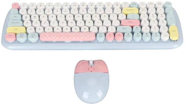Main image of Vikye Cute Typewriter Design Wireless Keyboard Mouse, Colorful, Ergonomic, Adjustable DPI, Detachable Keycaps, Automatic Sleep Mode, 12 Multimedia Hotkeys, Wide Compatibility (Blue)