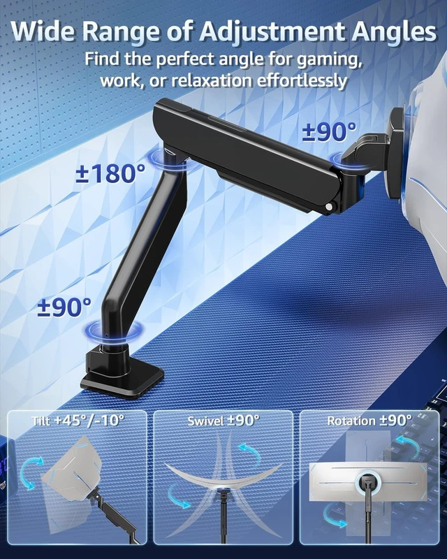 Alt view image 4 of 5 - MOUNTUP Heavy Duty Monitor Arm, Single Monitor Mount for 57" Ultrawide Monitor, Supports 4.466 lbs, Large Monitor Arm with Full Motion Adjustment, Monitor Stand for Desk, Max VESA 100x100mm
