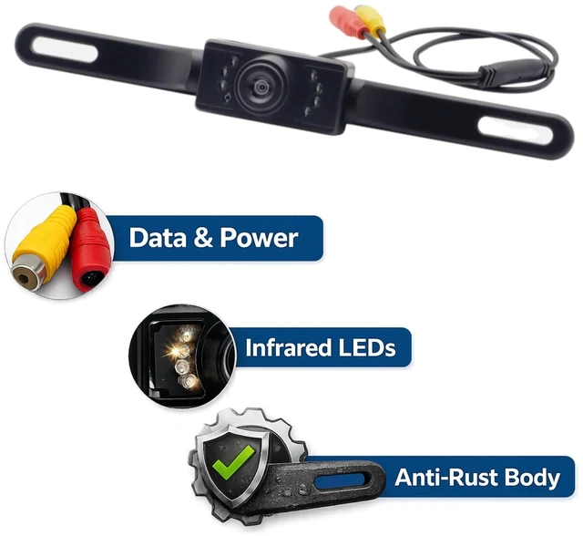 Alt view image 5 of 5 - Rear View Backup License Plate Camera Compatible with Pioneer Kenwood JVC