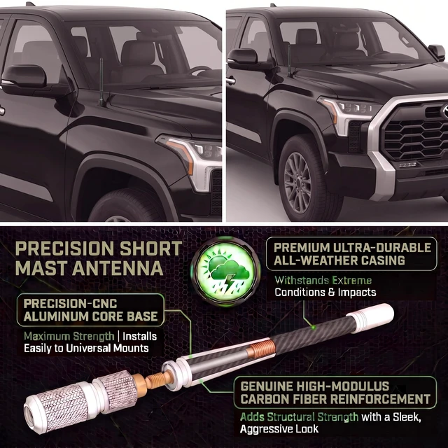 Alt view image 3 of 5 - 7-Inch Short Antenna Replacement Compatible with Toyota Tundra 2000+ & Toyota Tacoma 1995+ ^^ Flexible Rubber Car Wash Proof Antenna with Internal Copper Coil