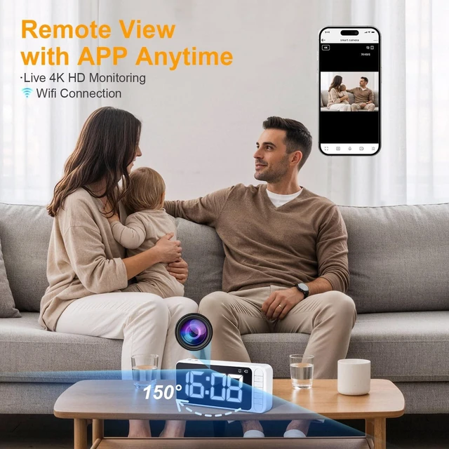 Alt view image 2 of 5 - Magnetic Hidden Camera Clock - WiFi Wireless 4K HD Nanny Cam with Wide-Angle 150, Clear Night Vision & Smart Motion Detection, Indoor Hidden Camera for Home Security, Office, Pet, App Remote Co