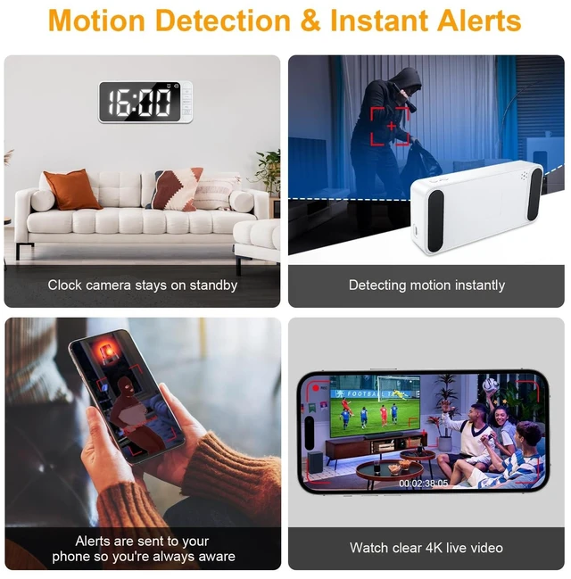 Alt view image 3 of 5 - Magnetic Hidden Camera Clock - WiFi Wireless 4K HD Nanny Cam with Wide-Angle 150, Clear Night Vision & Smart Motion Detection, Indoor Hidden Camera for Home Security, Office, Pet, App Remote Co