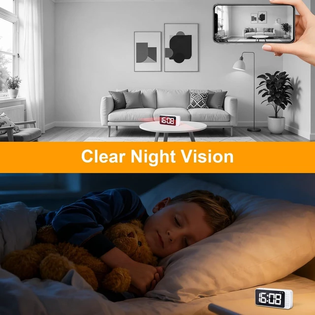 Alt view image 5 of 5 - Magnetic Hidden Camera Clock - WiFi Wireless 4K HD Nanny Cam with Wide-Angle 150, Clear Night Vision & Smart Motion Detection, Indoor Hidden Camera for Home Security, Office, Pet, App Remote Co