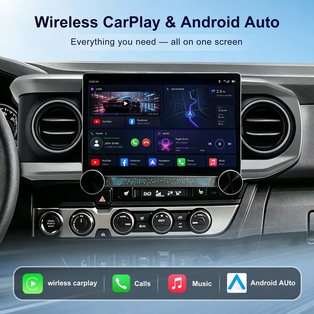 Alt view image 3 of 5 - Car Stereo for Toyota Tacoma 2016-2023, 10.6" QLED Dual Knob CarPlay Radio