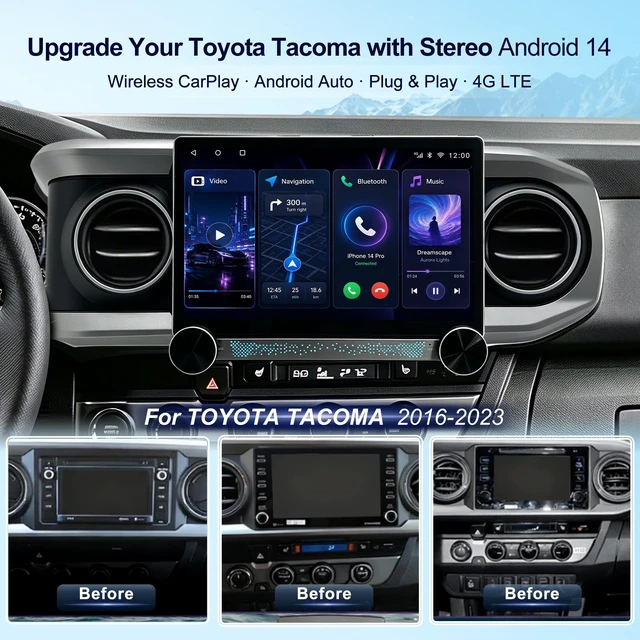 Alt view image 2 of 5 - Car Stereo for Toyota Tacoma 2016-2023, 10.6" QLED Dual Knob CarPlay Radio