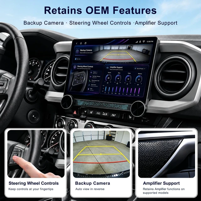 Alt view image 4 of 5 - Car Stereo for Toyota Tacoma 2016-2023, 10.6" QLED Dual Knob CarPlay Radio