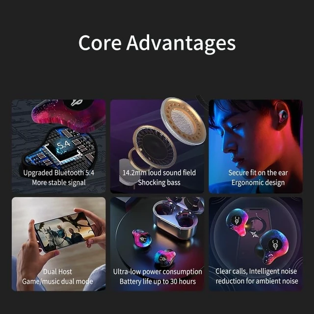 Alt view image 3 of 5 - ICESOMNUS Sabbat X12 Pro Bluetooth 5.4 Wireless EarbudsENC Noise Reduction,Hi-Fi Sound,Low Latency,30H Long Battery Life,in-Ear Headphones for Sports&Work,Compatible with iPhone,iOS,Android