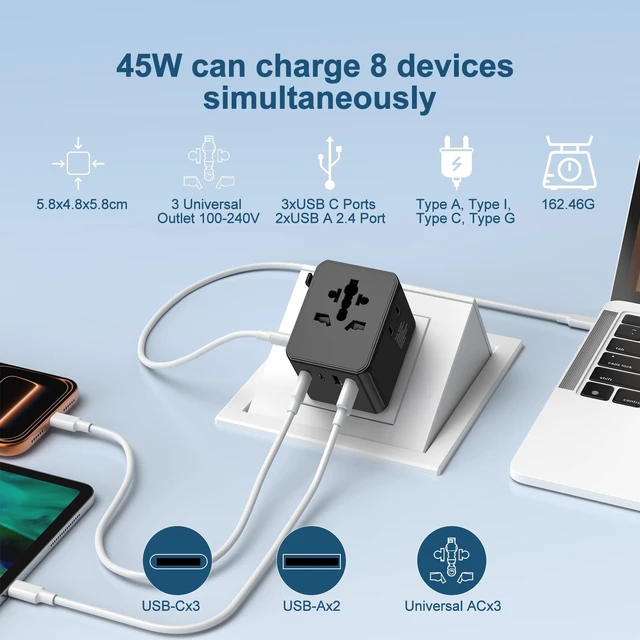 Alt view image 5 of 5 - Universal Travel Adapter International Power Plug Converter