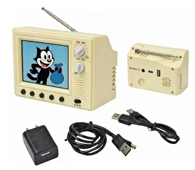 Main image of Mini Retro TV, Pixel Pocket Tiny TV, 2.4 Inch HD 480p with 8GB Storage, Support USB Upload Video, 180 Minutes of Battery Lifeg 1:12 Scale Classics for Dollhouse Miniature Scenes Gift (Yellow)