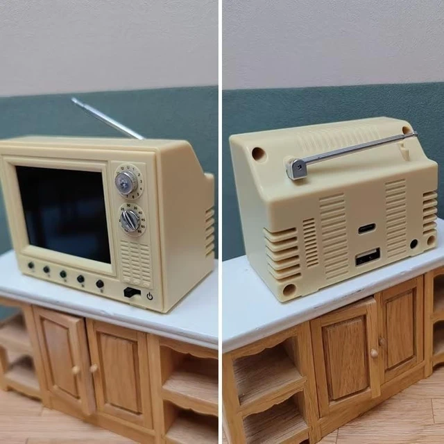 Alt view image 2 of 5 - Mini Retro TV, Pixel Pocket Tiny TV, 2.4 Inch HD 480p with 8GB Storage, Support USB Upload Video, 180 Minutes of Battery Lifeg 1:12 Scale Classics for Dollhouse Miniature Scenes Gift (Yellow)
