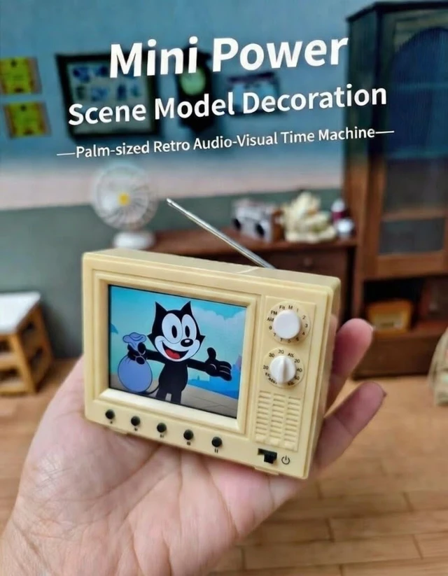 Alt view image 3 of 5 - Mini Retro TV, Pixel Pocket Tiny TV, 2.4 Inch HD 480p with 8GB Storage, Support USB Upload Video, 180 Minutes of Battery Lifeg 1:12 Scale Classics for Dollhouse Miniature Scenes Gift (Yellow)