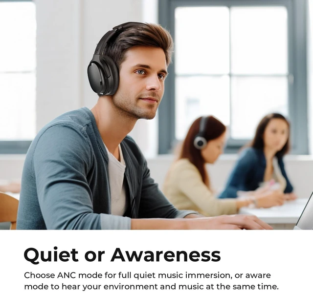 Alt view image 2 of 5 - zenalla Hybrid Active Noise Cancelling Headphones, Wireless Over Ear Bluetooth Headphones, Hi-Fi Audio, Deep Bass, Comfort Fit Ear Cups, 30h Playtime for Home Office Travel, Black
