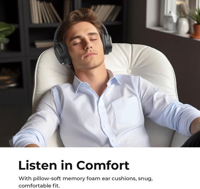 Alt view image 4 of 5 - zenalla Hybrid Active Noise Cancelling Headphones, Wireless Over Ear Bluetooth Headphones, Hi-Fi Audio, Deep Bass, Comfort Fit Ear Cups, 30h Playtime for Home Office Travel, Black