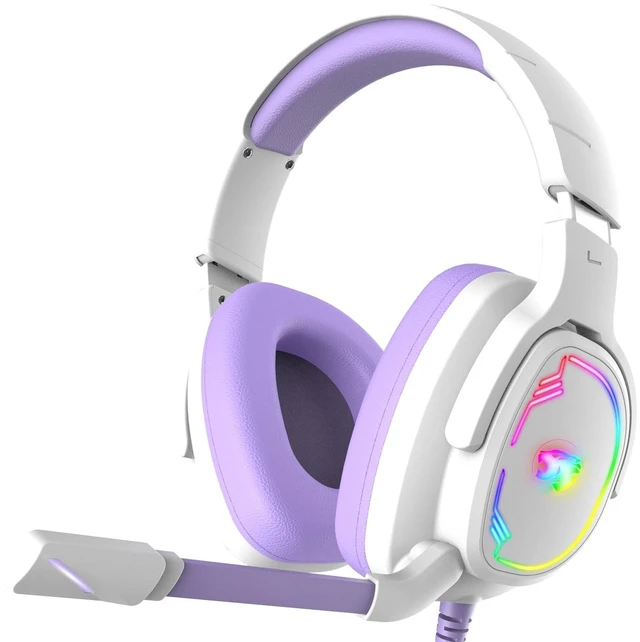Main image of Jimonyer Gaming Headset for PS5 PS4 PC Xbox Series X^^S Switch, 7.1 Stereo Surround Sound Over Ear Headphones with Noise Canceling Mic, RGB LED Light, Soft Memory Earmuffs for Gaming or Work, Purple