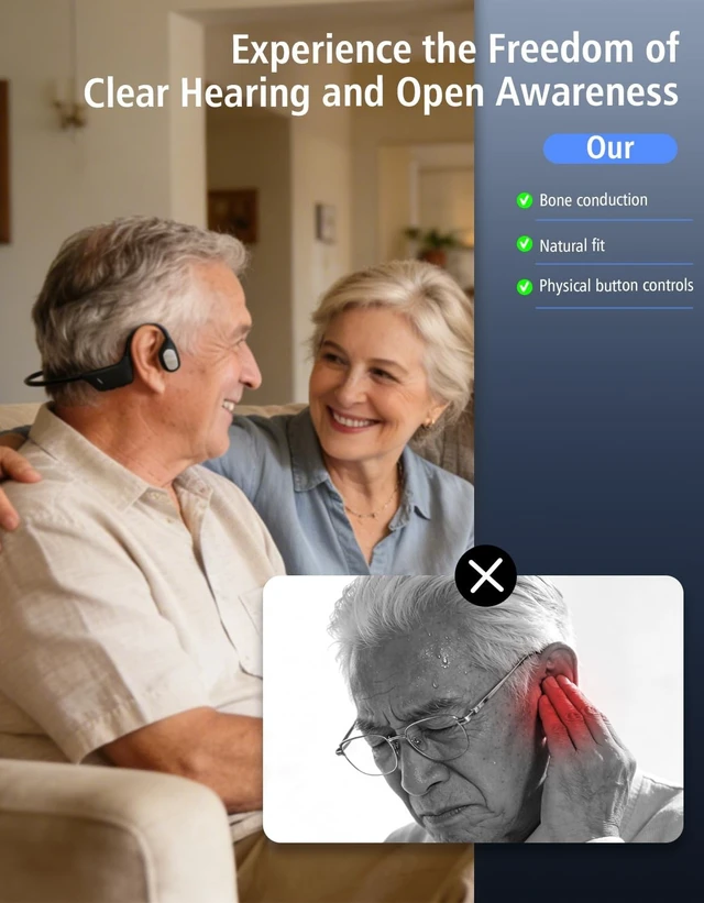 Alt view image 3 of 5 - VQNV Bone Conduction Open-Ear Headphones, 25g, 10H Battery, IPX5