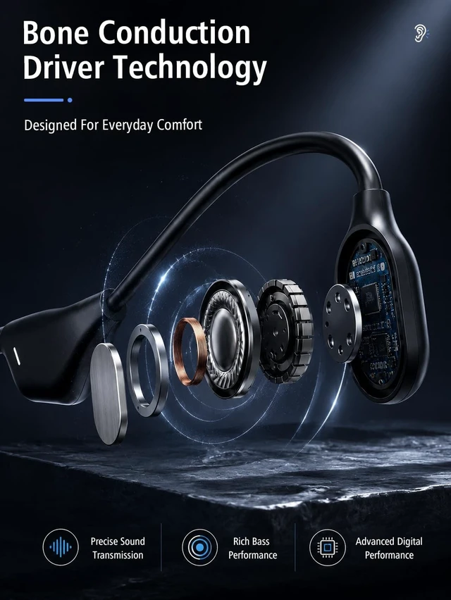 Alt view image 4 of 5 - VQNV Bone Conduction Open-Ear Headphones, 25g, 10H Battery, IPX5