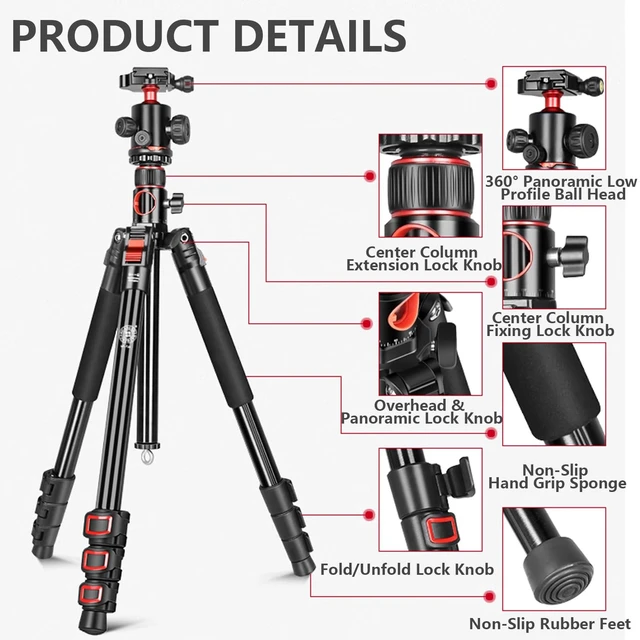 Alt view image 5 of 5 - FreeSea MT-339 72" Camera Tripod with Detachable Monopod