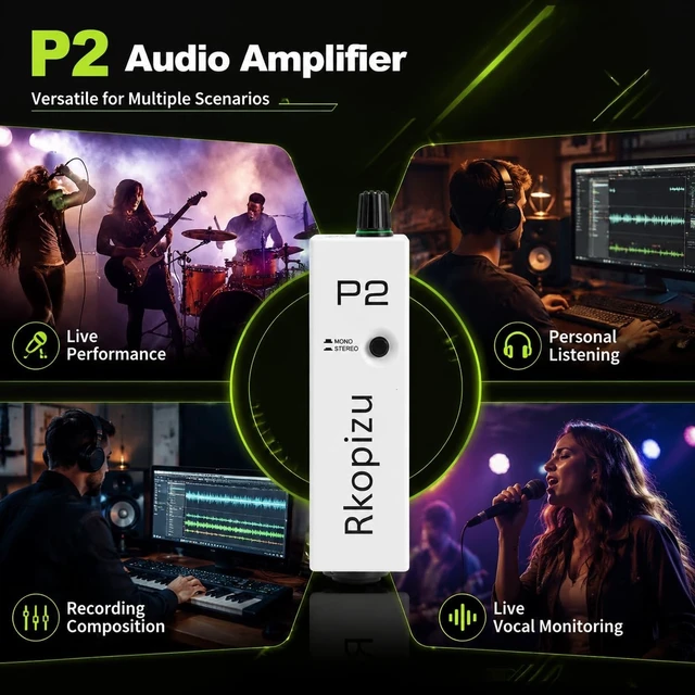 Alt view image 3 of 5 - Personal in-Ear Monitor Amplifier, P2 Portable Headphone Amp with XLR/TRS Input,Stereo/Mono Switch for Keyboardists, Drummers, Bass Players, Guitar