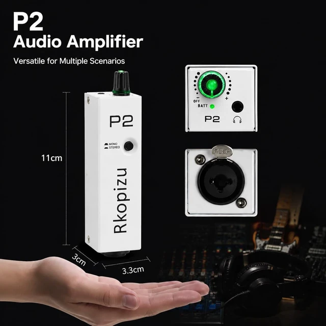Alt view image 4 of 5 - Personal in-Ear Monitor Amplifier, P2 Portable Headphone Amp with XLR/TRS Input,Stereo/Mono Switch for Keyboardists, Drummers, Bass Players, Guitar