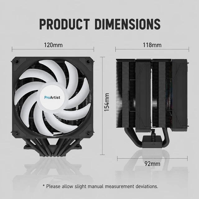 Alt view image 4 of 5 - ProArtist E6 Pro Black ARGB Dual Tower CPU Air Cooler, 250W TDP CPU Cooler