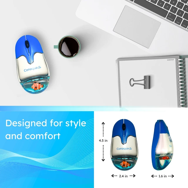 Alt view image 2 of 5 - Conaqua Liquid Aqua Computer Mouse, Rechargeable, Wireless 2.4GHz with USB Mini Reciever, 1200 DPI Optical Tracking, Ambidextrous, Retro 2000s Style, Large, CNQ-M0001