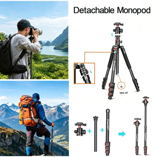 Alt view image 2 of 5 - FreeSea MT-339 72" Camera Tripod with Detachable Monopod