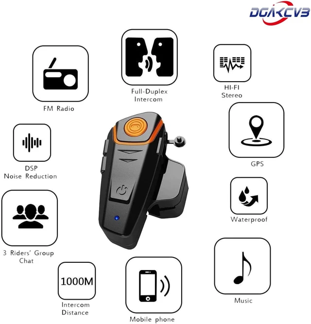 Alt view image 4 of 5 - Dgakcvb Motorcycle Helmet Bluetooth Headset, BT-S2 1000m Helmet Bluetooth Intercom Up to 2-3 Riders Universal Communication System Headphones for Ski/ATV/Dirt Bike/Racing/Climbing(Dual)