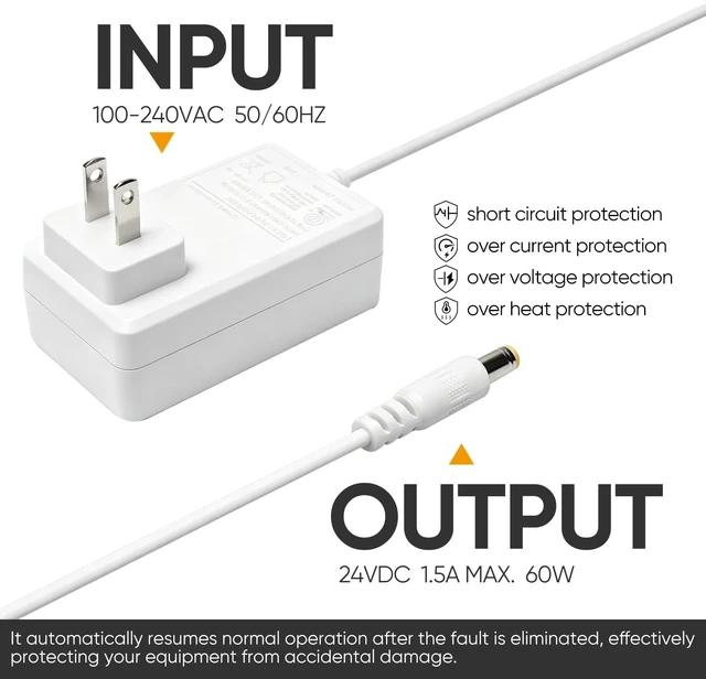 Alt view image 3 of 5 - Shine Decor 60W 24VDC Plug Power Adapter, ETL Certified Safe Usage with 1.5m Cable & Terminal Connector, Suitable for 24V Under Cabinet Neon Strip Light (Max. 5m runnable) & Other Low Volt Devices