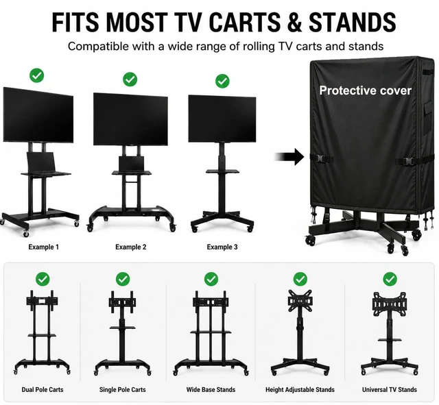 Alt view image 5 of 5 - Rolling TV Stand Cover, Waterproof for 65-70 inch Outdoor TV Cart