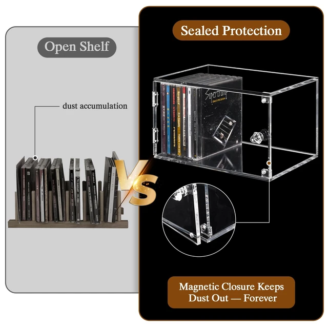 Alt view image 4 of 5 - CELSOL Clear Acrylic CD Storage Box with Magnetic Door, Dust-Proof Sealed CD Organizer & CD Display Case for Jewel Cases, Holds 20 CDs, Stackable CD Holder for Collectors