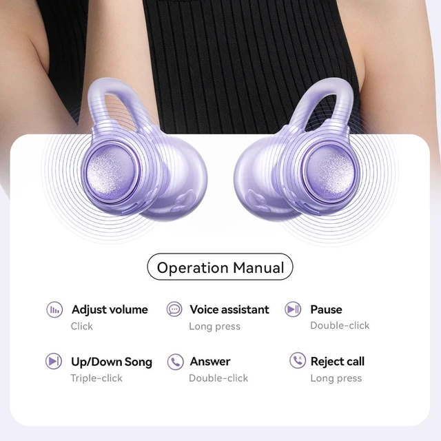 Alt view image 3 of 5 - Halearo Wireless Bluetooth Open Ear Clip On Earbuds