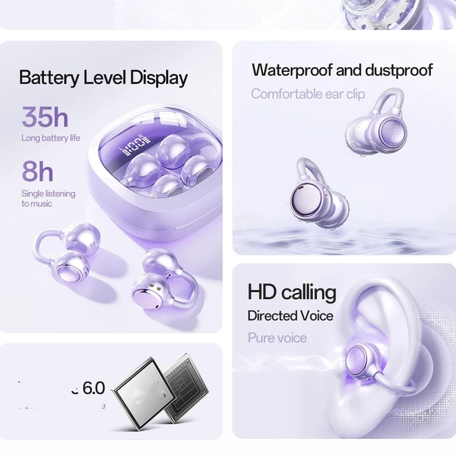 Alt view image 5 of 5 - Halearo Wireless Bluetooth Open Ear Clip On Earbuds