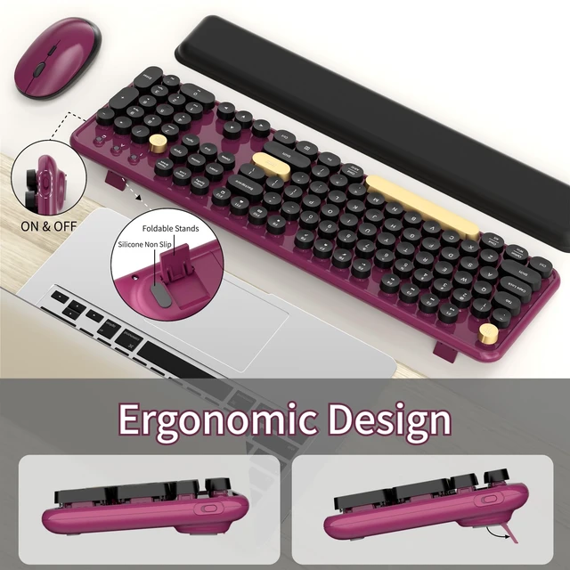 Alt view image 2 of 5 - KEQTFT Wireless Computer Keyboard and Mouse Combos, Burgundy-Black