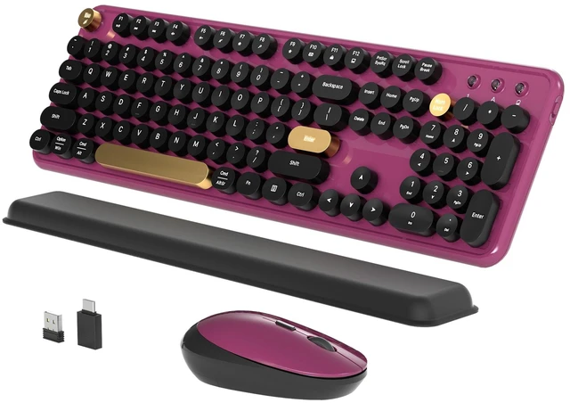 Main image of KEQTFT Wireless Computer Keyboard and Mouse Combos, Burgundy-Black