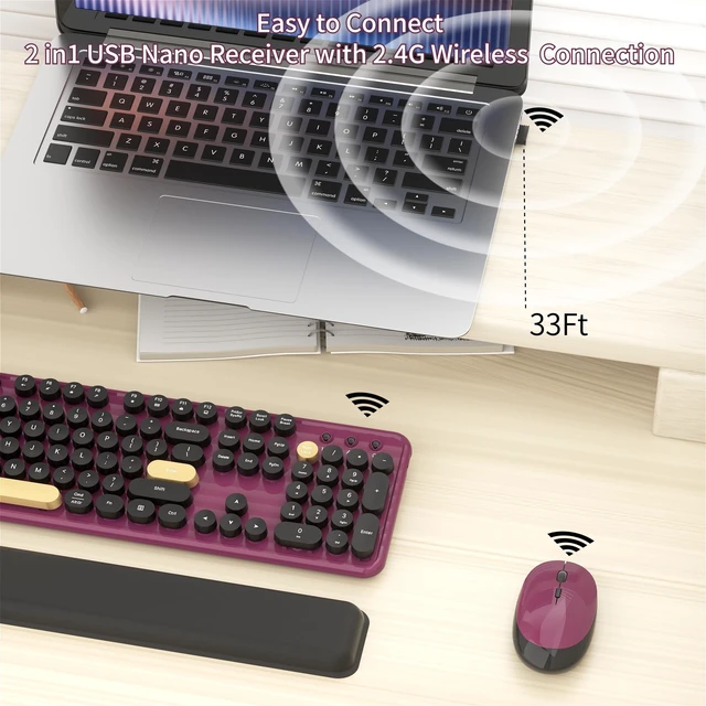 Alt view image 3 of 5 - KEQTFT Wireless Computer Keyboard and Mouse Combos, Burgundy-Black