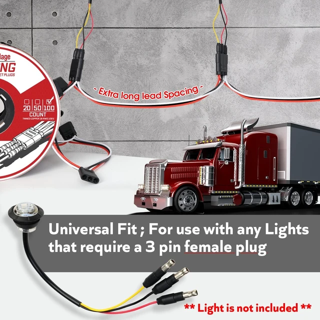 Alt view image 5 of 5 - Ledvillage 100 Counts of 3 Prong Female Bullet Plug Wiring Harness Continuous Wire Harness Roll (12" Lead Spacing Between Plugs) 3 Prong Socket Plug