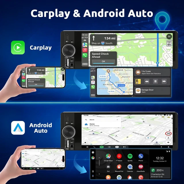 Alt view image 2 of 5 - ESSGOO Single DIN Car Stereo, Wireless CarPlay & Android Auto, Touchscreen
