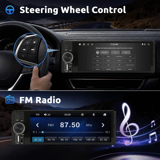 Alt view image 5 of 5 - ESSGOO Single DIN Car Stereo, Wireless CarPlay & Android Auto, Touchscreen