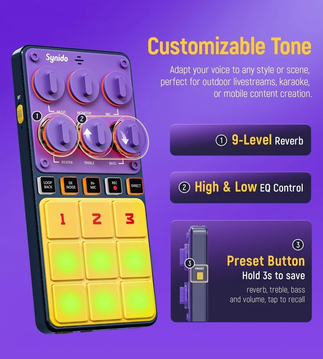Alt view image 3 of 5 - Synido Portable Audio Interface with Built-in Mic for Recording/Streaming