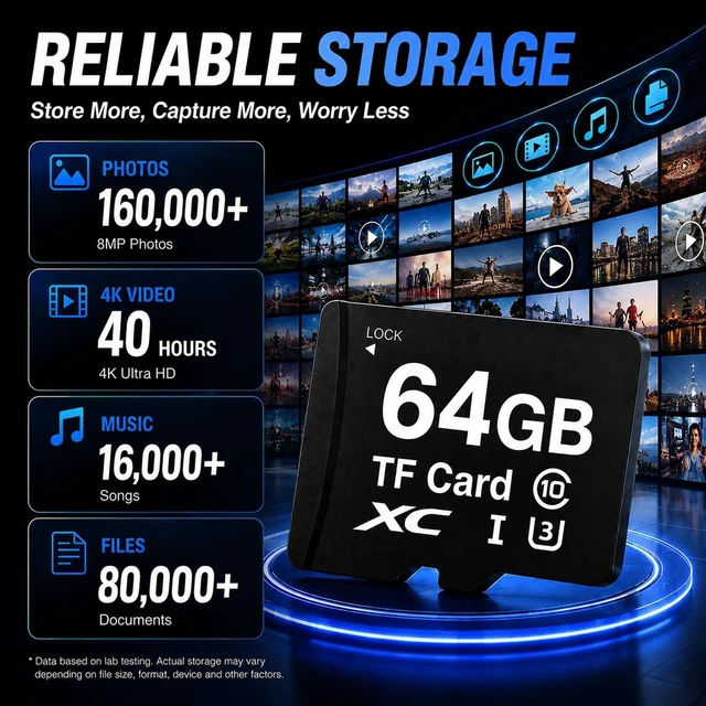 Alt view image 2 of 5 - 64GB TF Memory Card with Adapter U3 V30 High Speed SD Card, 3 Pack