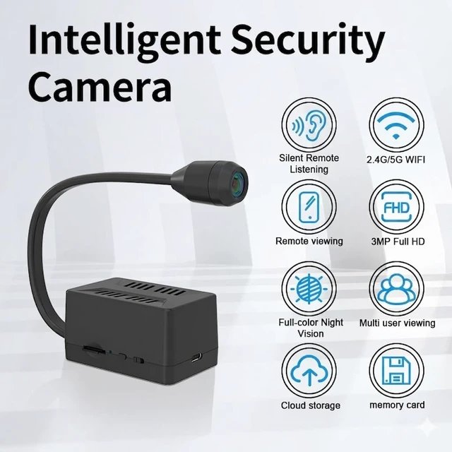 Alt view image 2 of 5 - 3MP WiFi Security Camera with 5000mAh Battery, 2.4G/5G Dual-Band Wireless Cam with Flexible Gooseneck, Low-Light Full Color Night Vision, One-Way Audio Remote Listen, Portable Camera for Indoor