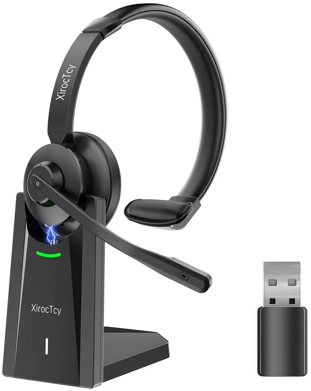 Main image of XirocTcy Wireless Headset with Mic for Work, Bluetooth Headset, Mic Clear Calls, Wireless Headphones with AI Noise Cancelling Microphone (Bluetooth 5.3 & Mic Mute), USB Dongle, for PC/Zo