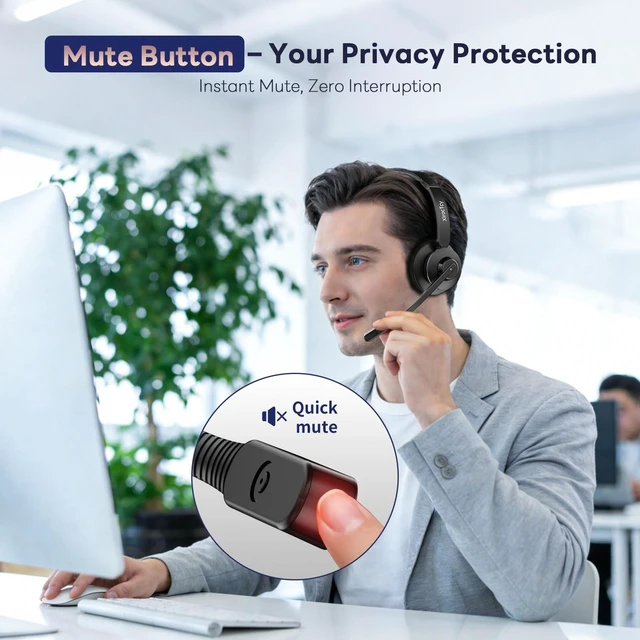 Alt view image 4 of 5 - XirocTcy Wireless Headset with Mic for Work, Bluetooth Headset, Mic Clear Calls, Wireless Headphones with AI Noise Cancelling Microphone (Bluetooth 5.3 & Mic Mute), USB Dongle, for PC/Zo