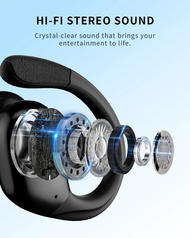 Alt view image 5 of 5 - Active Noise Cancelling Ear Buds Wireless Earbuds 90H Playtime Bluetooth Headphones Stereo Bass Over-Ear Hooks Earphones with Power Display Case IPX7 Waterproof Headset for Workout/Running, Bla