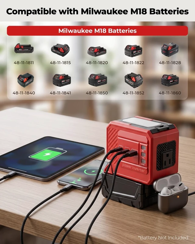 Alt view image 2 of 5 - YETOKING 220W Power Inverter Compatible with Milwaukee M18 Batteries