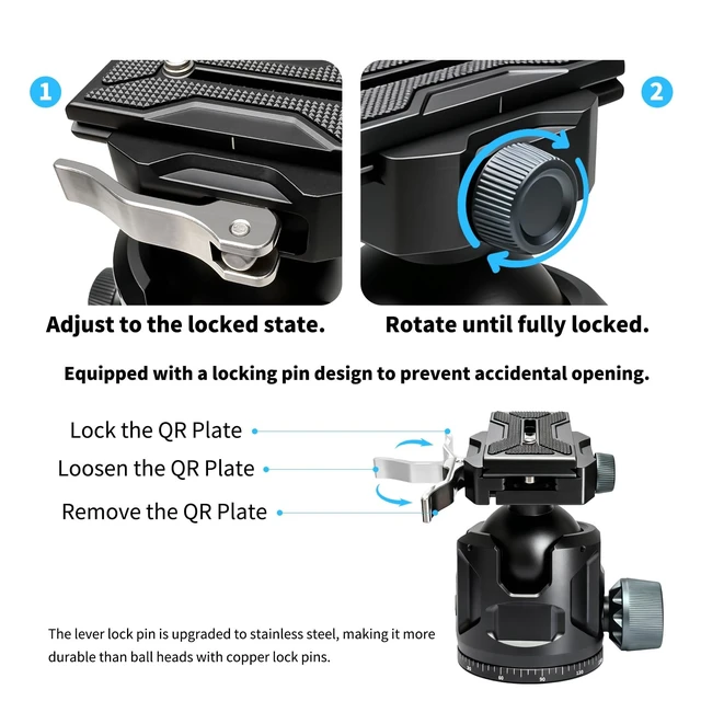Alt view image 4 of 5 - CINEFORGE Tripod Ball Head, Low Profile 44mm Heavy Duty Ball Head for Tripod with Arca Swiss & Picatinny, 360 Panoramic Quick Release Plate, 55LBS Load Capacity for Hunting Shooting &DSLR Photography