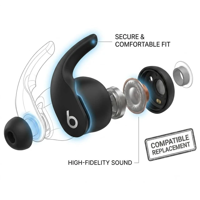 Alt view image 3 of 5 - Budsyvox Single Left Replacement Earbud Compatible with Beats Fit Pro(Black)