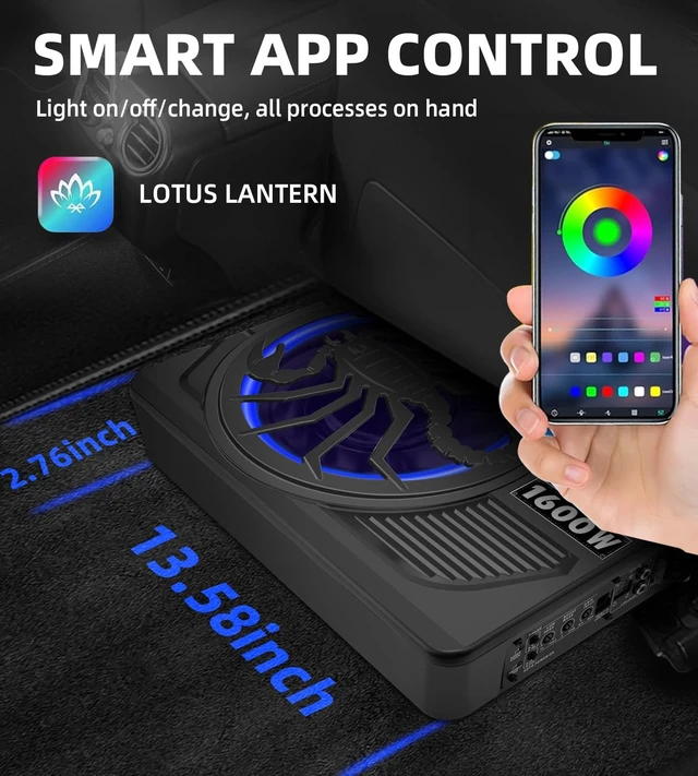 Alt view image 3 of 5 - SUBPULSIX 2026 Upgraded 1600W Slim Underseat Car Subwoofer and Amp Package with RGB Beat-Synced Light, Individual Control for Low Pass/Gain/Boost Bass, Clean Deep Bass Perfect for Truck/SUV/Jeep