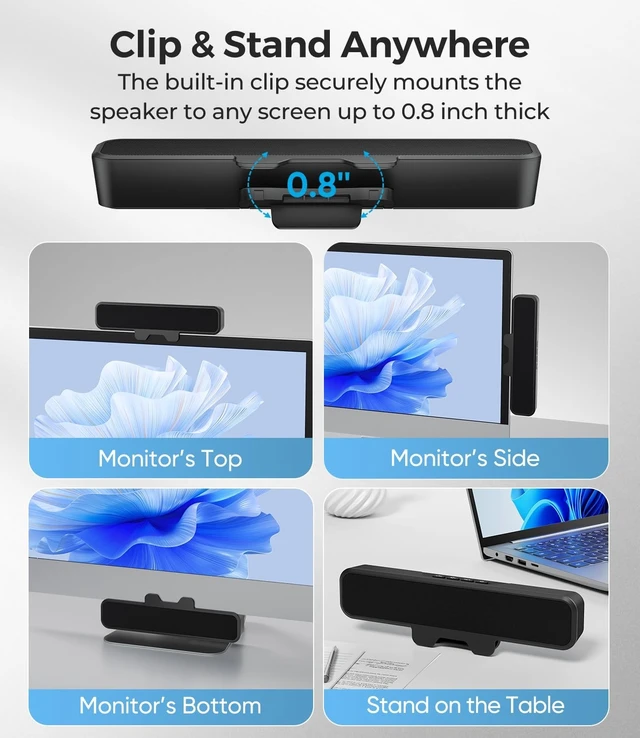 Alt view image 3 of 5 - Plyee USB Computer Speakers for Desktop PC, Deep Bass Sound Bar