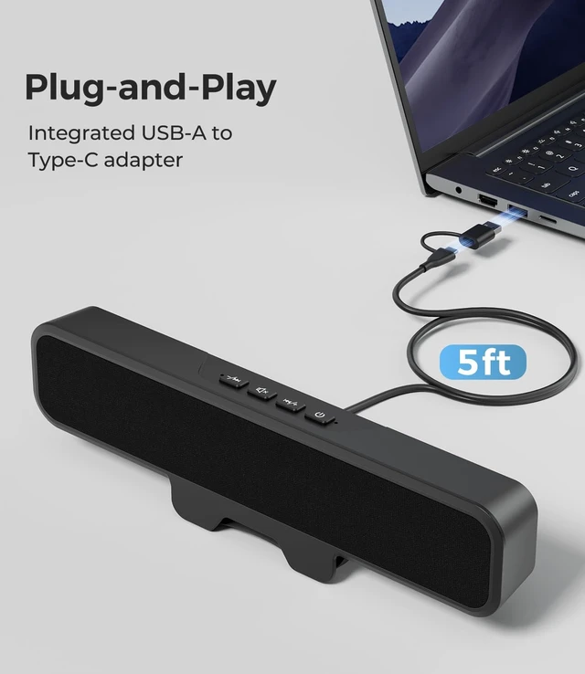 Alt view image 4 of 5 - Plyee USB Computer Speakers for Desktop PC, Deep Bass Sound Bar